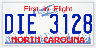 NC license plate DIE3128