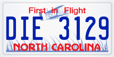 NC license plate DIE3129