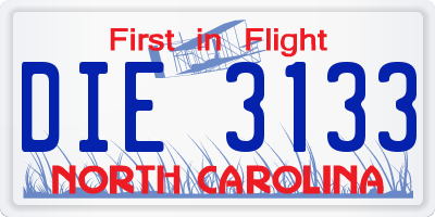 NC license plate DIE3133