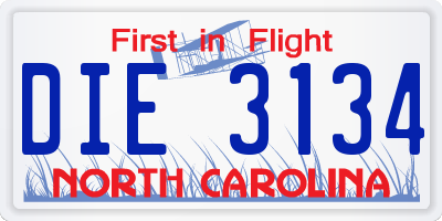 NC license plate DIE3134