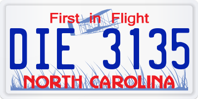NC license plate DIE3135