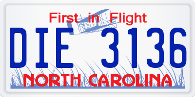 NC license plate DIE3136