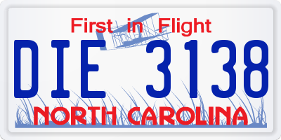 NC license plate DIE3138
