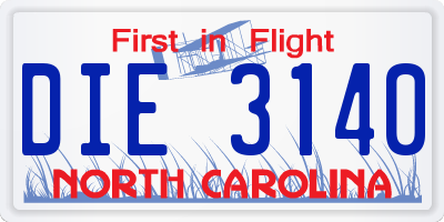NC license plate DIE3140