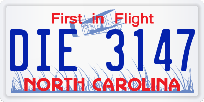 NC license plate DIE3147
