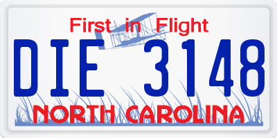 NC license plate DIE3148
