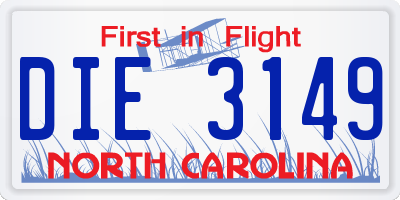 NC license plate DIE3149