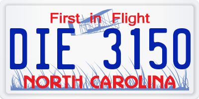 NC license plate DIE3150