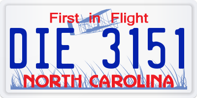 NC license plate DIE3151
