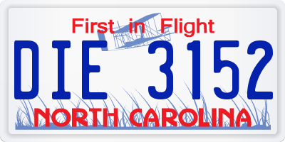 NC license plate DIE3152