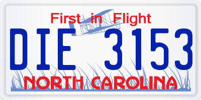 NC license plate DIE3153