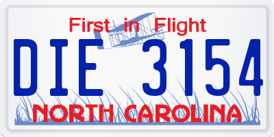 NC license plate DIE3154