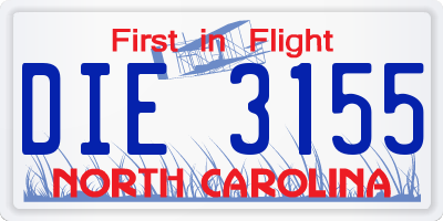 NC license plate DIE3155