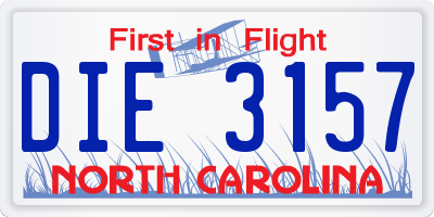 NC license plate DIE3157