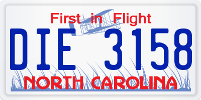 NC license plate DIE3158