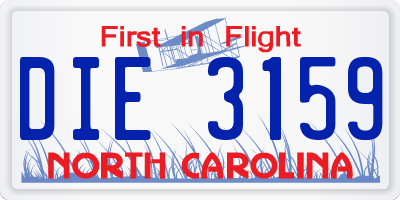 NC license plate DIE3159