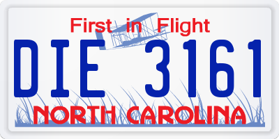 NC license plate DIE3161