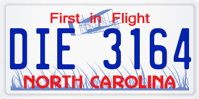 NC license plate DIE3164