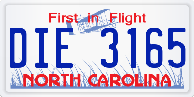 NC license plate DIE3165