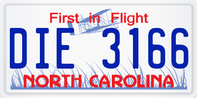 NC license plate DIE3166