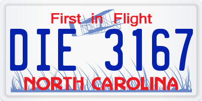 NC license plate DIE3167