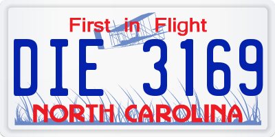 NC license plate DIE3169