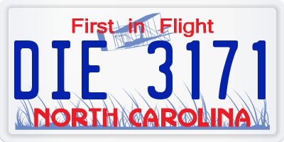NC license plate DIE3171