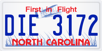 NC license plate DIE3172