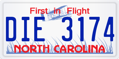 NC license plate DIE3174