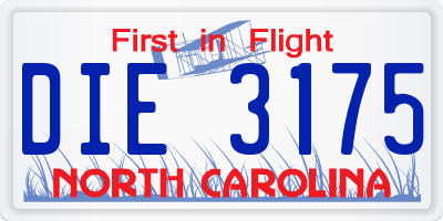 NC license plate DIE3175
