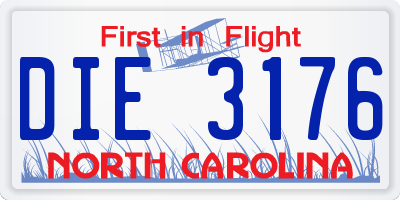 NC license plate DIE3176