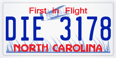 NC license plate DIE3178