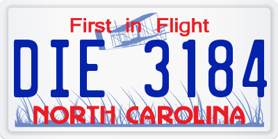 NC license plate DIE3184