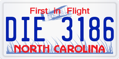 NC license plate DIE3186