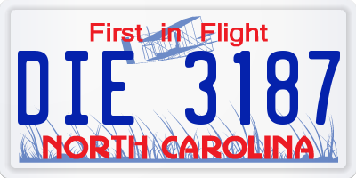 NC license plate DIE3187