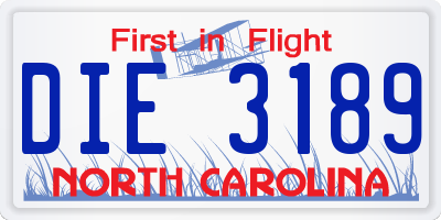 NC license plate DIE3189