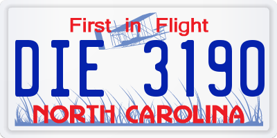 NC license plate DIE3190