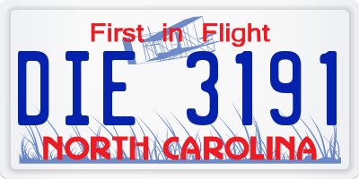 NC license plate DIE3191
