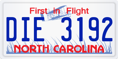 NC license plate DIE3192