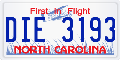 NC license plate DIE3193