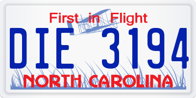 NC license plate DIE3194