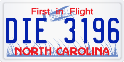 NC license plate DIE3196