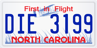 NC license plate DIE3199