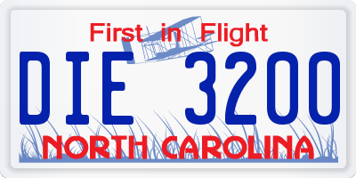 NC license plate DIE3200