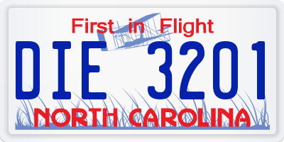 NC license plate DIE3201