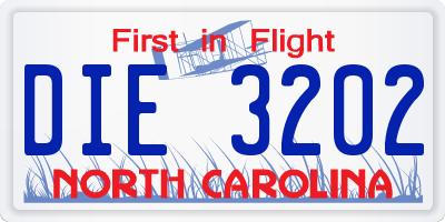 NC license plate DIE3202