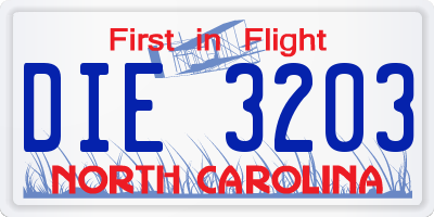 NC license plate DIE3203