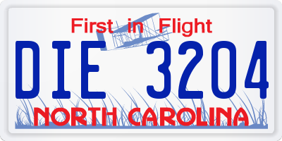 NC license plate DIE3204