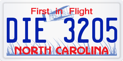 NC license plate DIE3205