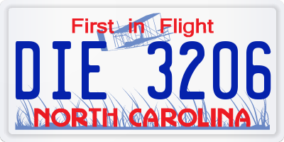 NC license plate DIE3206